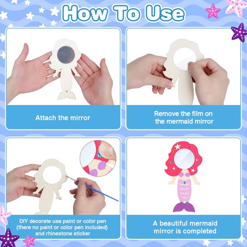 12PCS Mermaid Wooden Mirror Ha - Home Improvement Kids ulasan dan harga